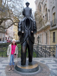 Me with statue of Franz Kafka in Prague